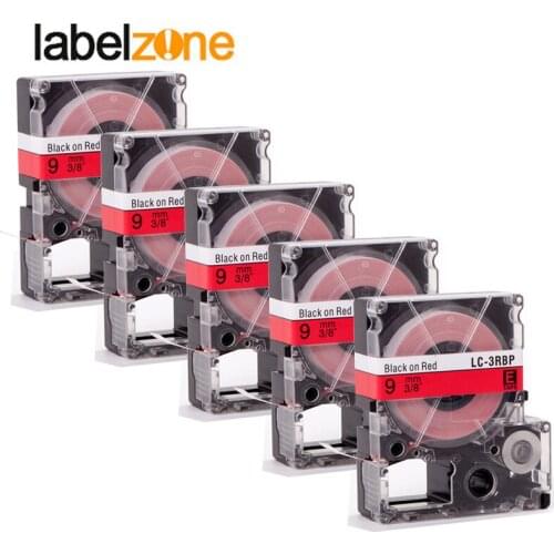 5Pcs 9mm Black on Red compatible Epson LC-3RBP/SC9RW label tapes strong adhesive laminated lc3rbp label ribbon for KingJim