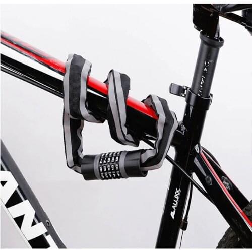 5-digit Password Safty Chain Lock For Bike Reflective Anti-theft Steel Motorcycle Lock Cycling Electric Bicycle Accoessories