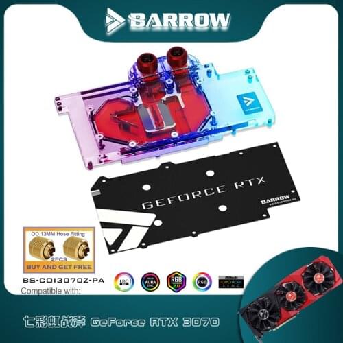 Barrow GPU Block For Colorful Battle AX RTX 3070, VGA Water Cooling Cooler Radiator, 5V 3Pin ARGB SYNC, BS-COI3070Z-PA