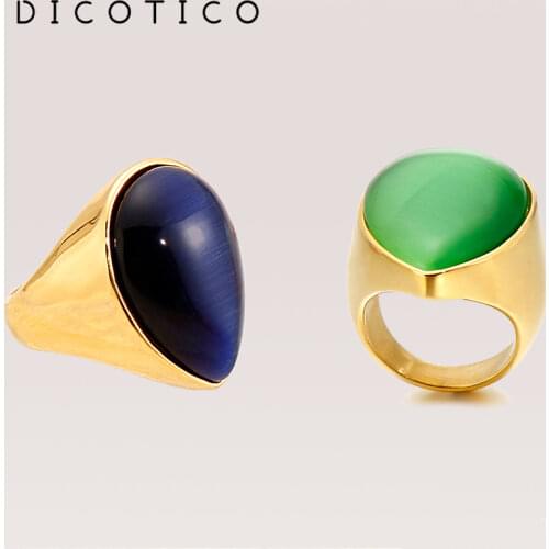 Dicotico Water Drop Marble Colourful Stone Rings For Women Goldcolor Stainless Steel Wedding Bands Mujer Anillos Jewelry