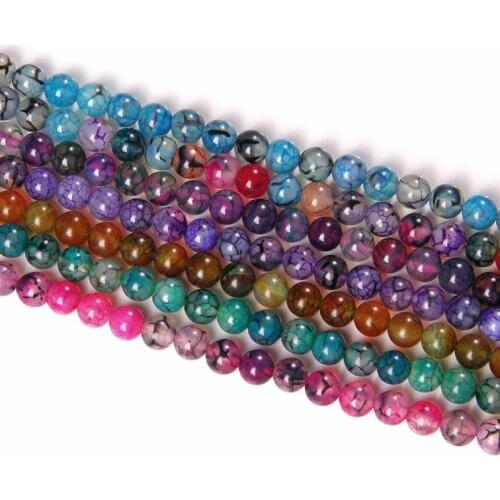 6/8/10mm Colorful Dragon Veins Agates Beads Natural Stone Crackle Fire Agat Loose Beads For Making Jewelry DIY Bracelet Earrings