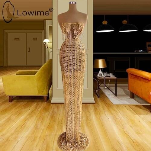 Champagne Beading Tassel Sexy Illusion Evening Dresses Strapless Long Straight Prom Party Gowns for Weddings платье 2021