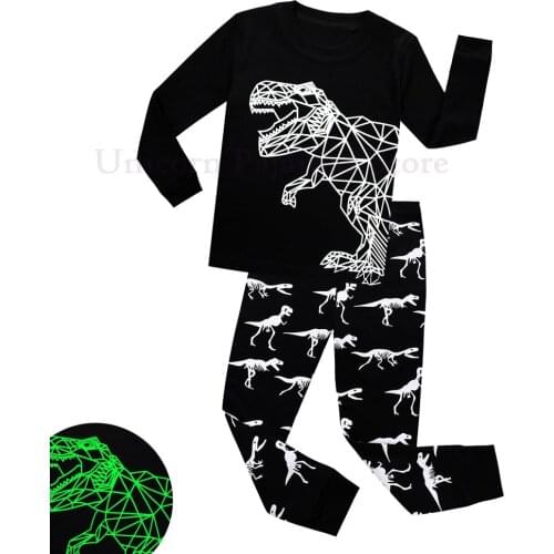 Baby Boys Cartoon Dinasour Glow in the Dark Pyjama Sets Toddlers Children Dragon Full Sleeve Suits Glow in Dark Kids Sleepwears