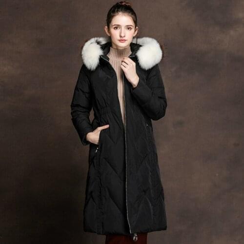 Long white duck down jacket, women hooded coat, womens coats with raccoon fur collar, winter jackets smxl6065