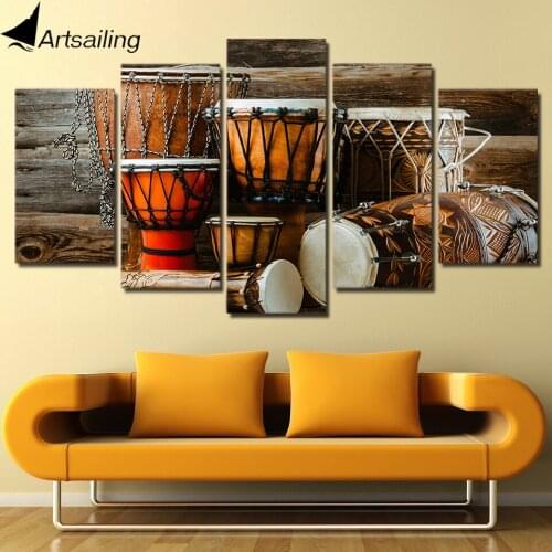HD printed 5 piece Canvas Art Drum Painting Music Instrument Vintage Wall Picture for Living Room Free Shipping CU-2406B
