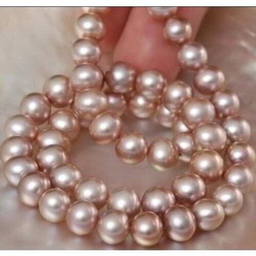 PERFECT ROUND 18"10-11MM freshwater GENUINE LAVENDER PEARL NECKLACE 925silver