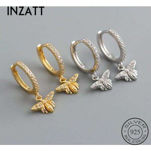 INZATT Real 925 Sterling Silver Zircon Bee Hoop Earrings For Fashion Women Party Minimalist Fine Jewelry Punk Animal Accessories