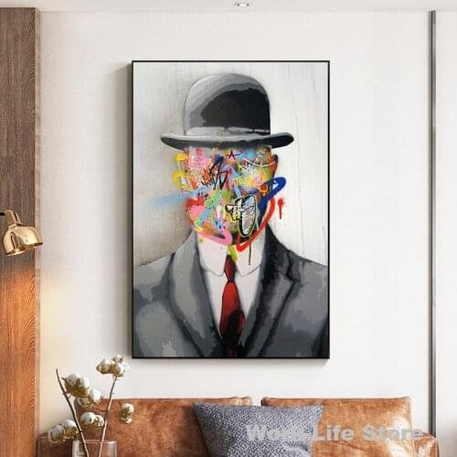 Rene Magritte Famous Painting Son of Man Graffiti Art Posters and Prints Art Canvas Paintings Street Art for Home Decor