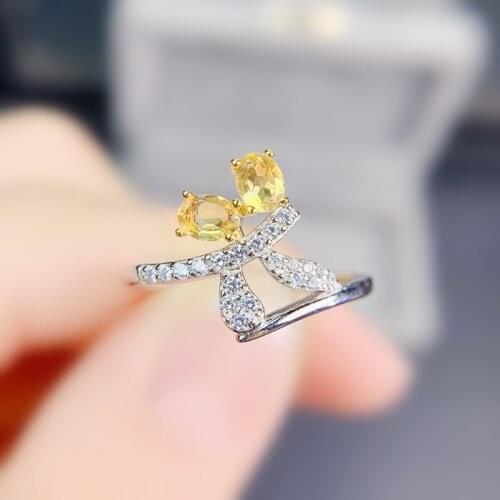Natural real citrine flower ring Free shipping 3*4mm 0.25ct*2pcs gemstone 925 sterling silver Fine jewelry J215257