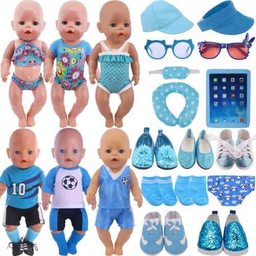 Doll Clothes Blue Swimsuit,Sports Wear,PU Shoes For 18Inch Girl Of American&43 Cm Reborn Baby Doll Accessories,Generation Gift