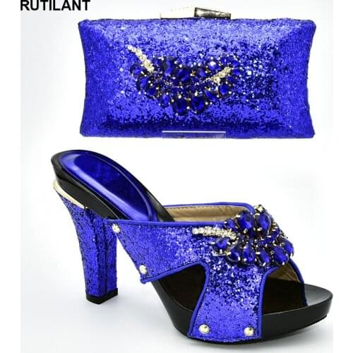 Fashion Italian Designer Shoes and Bags Matching Set Decorated with Rhinestone Women Shoes and Bag Set In Italy Slip on Pumps