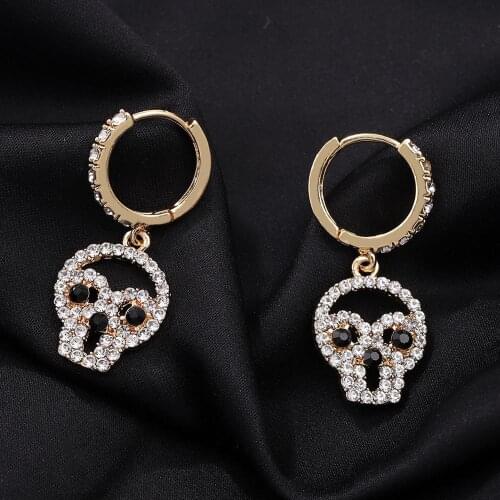Fashion creative punk dark skull inlaid zircon earrings simple and versatile womens earrings trend exquisite charm jewelry