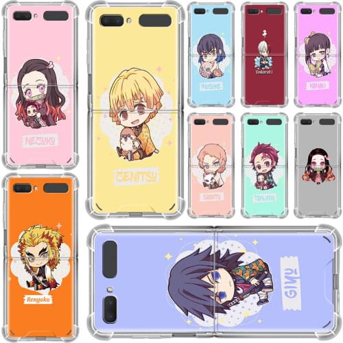 Cartoon Cover For Samsung Galaxy Z Flip & ZFlip 5G Anti-Knock Clear Phone Case 6.7 " Folding Splitting Capa Demon Slayer Kawaii