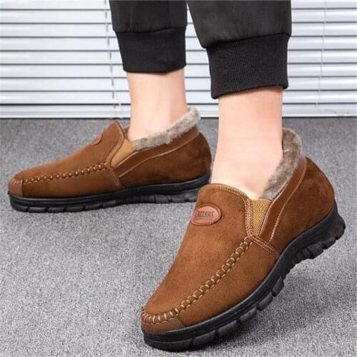Winter New High Mens Cotton Boots Middle-aged Father Plus Velvet Thick Warm Shoes Casual Slip A Pedal Cotton Shoes Big 38-47 48