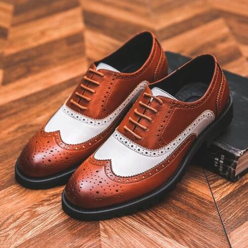 Yomior Mixed Colors New British Mens Dress Shoes Casual Formal Business Office Real Leather Brogue Shoes Wedding Loafers Black