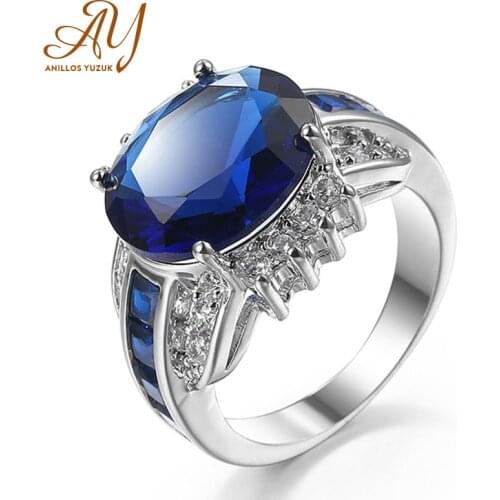 Anillos Yuzuk Solid 925 Sterling Silver Rings For Men Blue Topaz Aquamarine Gemstone Wedding Birthstone Party Gift Jewelry