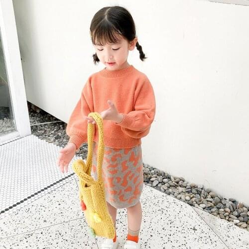2020 New Arrival Girls Orange Color Sweater Skirt + Shirt 2Pcs Suit Sets Autumn Winter Childrens Baby Knit little Kid Clothes