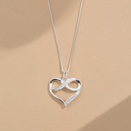 New Style Infinity Symbol Love Heart Pendant Necklace Fashion Silver Plated Women CZ White Crystal Necklace Charm Party Jewelry