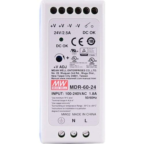 Original Mean Well MDR-60-24 DC 24V 2.5A 60W meanwell Single Output Industrial DIN Rail Power Supply