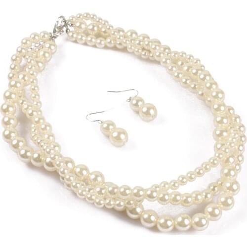 Imitation pearl necklace earring set handmade beaded multilayer pearl necklace elegant collarbone chain neck necklace jewelry