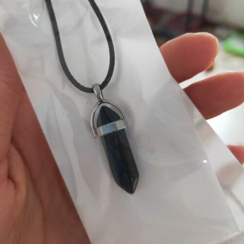 Hexagonal Column Necklaces Natural Crystal obsidian Pendants Stone Pendant Leather Chains Necklace For Women Fashion Jewelry