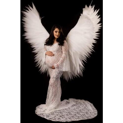 Flare Sleeve Maternity Dresses For Photo Shoot Sexy Lace Pregnant Woman Clothes Long Pregnancy Dress Maxi Gown Photography Props