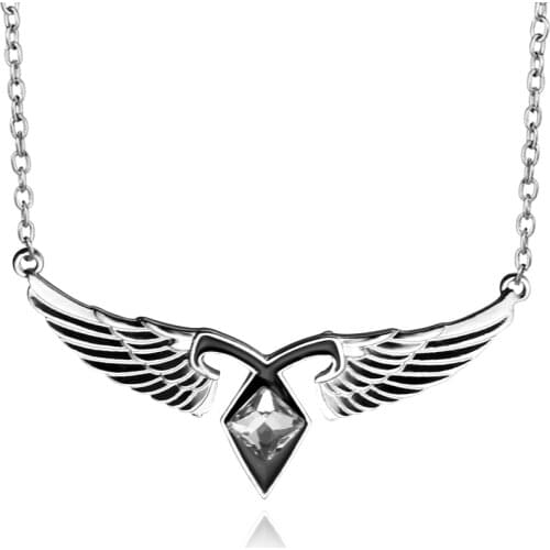 City of Bones Angel wings Crystal pendant neckalce mortal instruments Power Rune vintage statemend necklaces for men women jewel