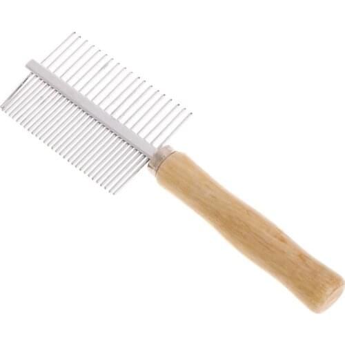 Pet Comb Grooming Double Combs Stainless Steel Wooden Handle Cat Kitten Dog Puppy Hair Brush Pets Products Multi Functional