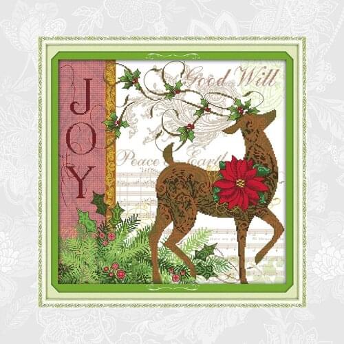 Christmas Deer Cross Stitch Pattern 14CT Counted Fabric 11CT Printed Canvas Cross-stitch Kits DIY Handmade Embroidery Needlework