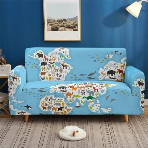 Map printing Slipcovers Marble Pattern Sectional Elastic Stretch Sofa Cover for Living Room Couch Cover L Shape Armchair Cover
