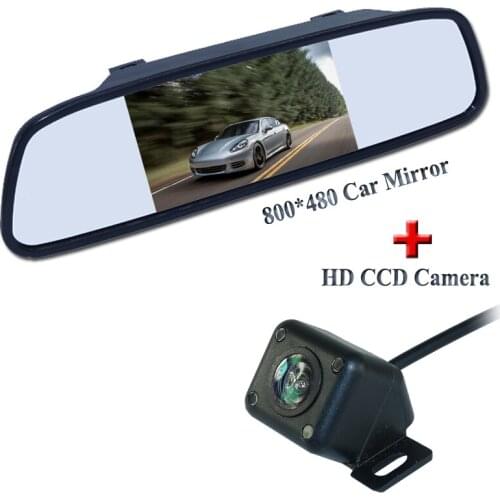 Crazy sale Car Parking Assistance System 4.3 Inch LCD Car Reverse Mirror Rearview Monitor + 4 Lights IR Car Rear View Camera