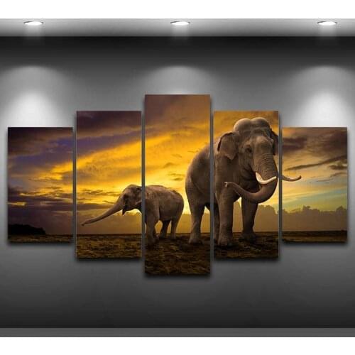 Elephant & Sunrise Canvas Wall Art Oil Paintings Home Decor Painting For Home Deocr Picture Ready to Hang Drop Shipping