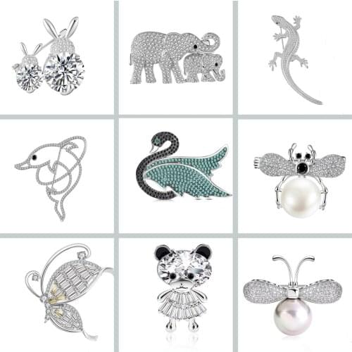 Rhinestone Animals Brooch Pin Vintage Swan Elephant Bear Rabbit Leopard Brooches For Women Men Fashion Jewelry Coat Accessories