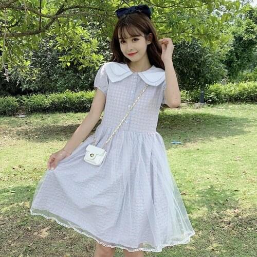 Korean Style Doll Collar Western Style Loose Slim Dress Fashion 2020 Summer New Style Plaid French Non-Mainstream Dress Women