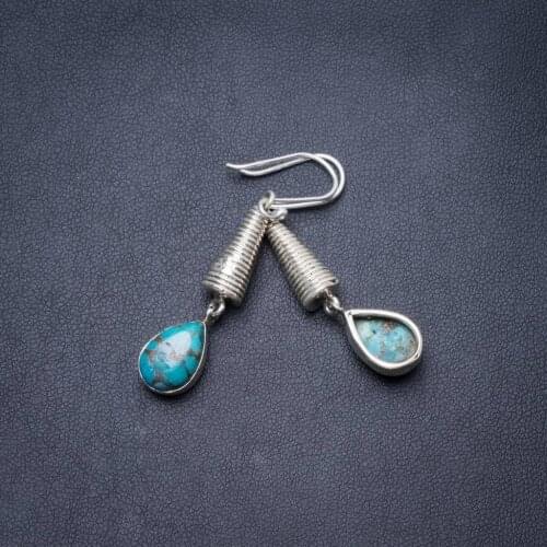 Natural Copper Turquoise Handmade Unique 925 Sterling Silver Earrings 2" Y3591
