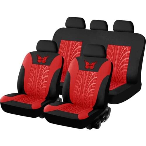 Universal Car Seat Cover Set Butterfly Tire Track Pattern Non Slip Waterproof PU Leather Front Bucket Seat Cover Protector