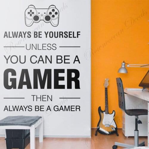 You Can Be A Gamer Quotes Wall Sticker Vinyl Home Decor Kids Boys Room Gaming Room Game Controller Decals Removable Murals 4621