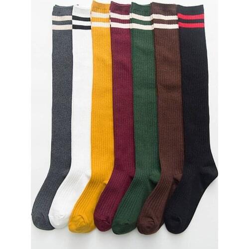Japanese Cotton Lolita Socks Jk Stockings Two Stripes High Knee College Overknee White Long Socks Lolita Stocking JK Uniform
