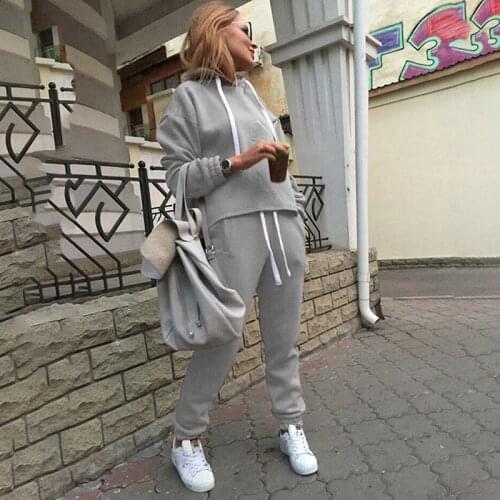 2 Piece Sets New Casual Suits Autumn Hooded Pullover Fleece & Loose Pants Women Two-piece Set Solid Hoodies+Trousers Tracksuit