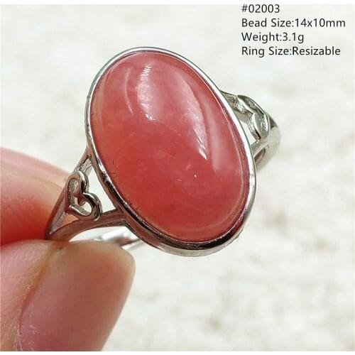 14x10mm Natural Red Rhodochrosite Rose Crystal Adjustable Size Ring 925 Sterling Silver For Women Ring Oval Bead AAAAA