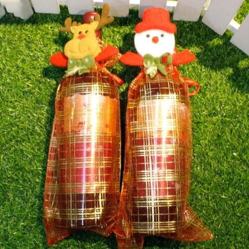 15x34cm Gold Drawstring Organza Wine Bag For Wedding Party Gift Xmas Champagne Bottle Holder Pouches