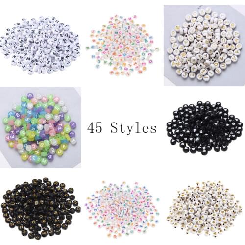 100Pcs/Lot 7*4mm Horizontal Hole White Gold Initials Beads Acrylic Round Letter Beads For DIY Making Necklace Bracelets Jewelry