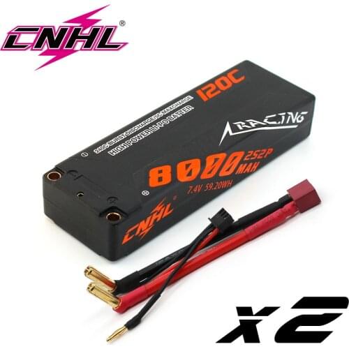 2PCS CNHL Lipo 2S 7.4V Battery 8000mAh 120C Racing Series HardCase Car T Deans For RC Evader BX Car Truck Truggy Buggy