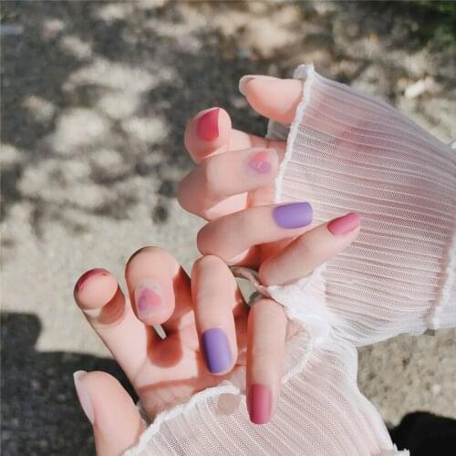 24pcs Fashion Heart Pattern Decor Waterproof Wearable Fake Nails Detachable Show Hand White Nails Suitable Girl Wear TN