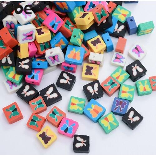30/50/100Pcs Square Butterfly Polymer Clay Beads Colorful Spacer Clay Beads for Jewelry Making Diy Handmade Accessories