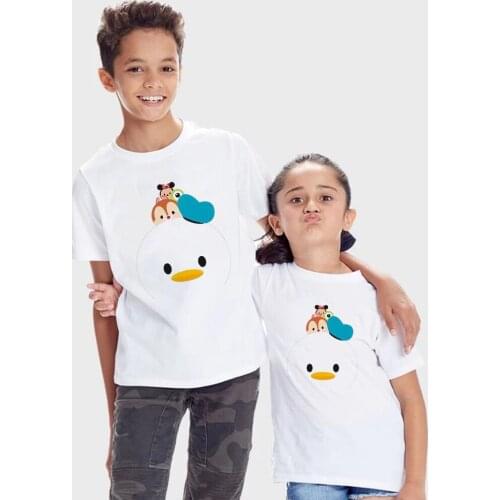 90cm-150cm Disney Cute Cartoon Kawaii Donald Duck Print Kids Girl Boy Tshirt Summer Fashion Harajuku Style Children T-shirt