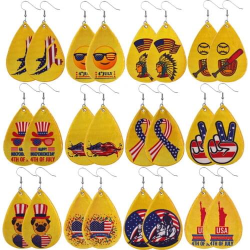 American Independence Day Earrings for Women Statue of Liberty Print Leather Water Drop Earrings Victory Stars Stripes Earrings