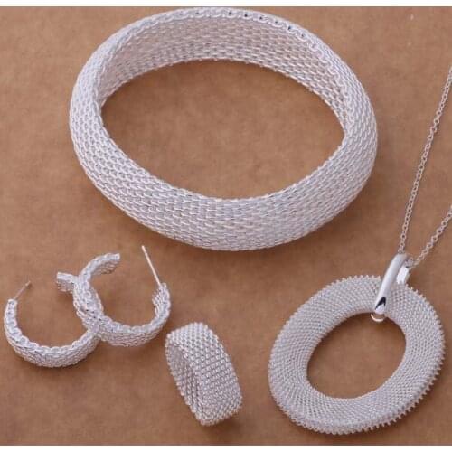 AS171 Lucky Silver Color 925 Jewelry Sets For Women Earring 148 + Necklace 141 + Ring 233 + Bangle 131 /bjjakaqa Ahjaiyqa