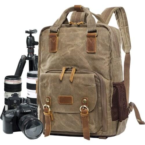 Batik Canvas Digital SLR Photo Backpack Durable Photographer Padded Camera Bag for Cannon/Nikon/Sony DSLR Lens Tripod 15' Laptop