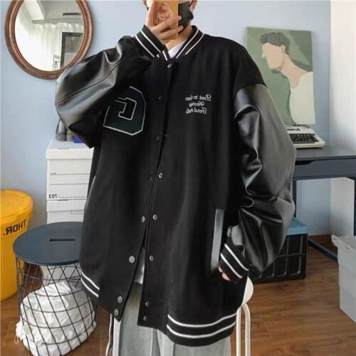 Baseball uniform jacket men and women Hong Kong style retro fried street stitching jacket loose Korean motorcycle uniform bf